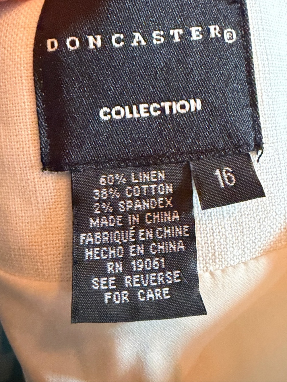 White and Teal Pattern linen cotton blend Jacket size 16 - Picture 8 of 8